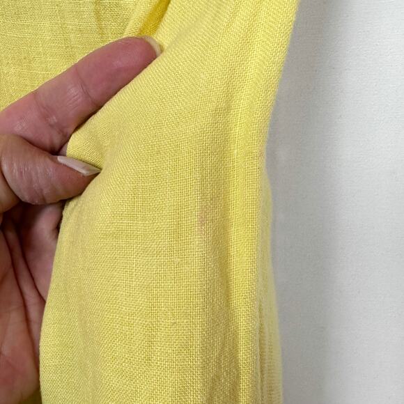 0039 Italy Button Up Shirt XL Yellow Linen Weave Long Sleeve Collared Blouse - Picture 12 of 13